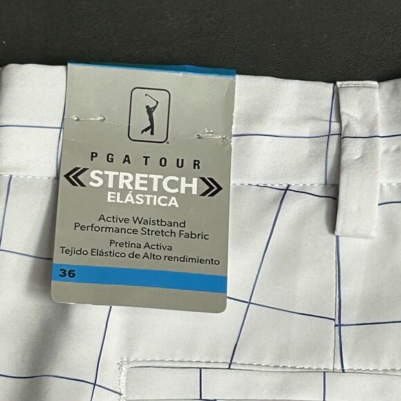 New PGA TOUR Active Waistband Stretch Performance White/Blue Plaid Golf Short-36 - Picture 7 of 10